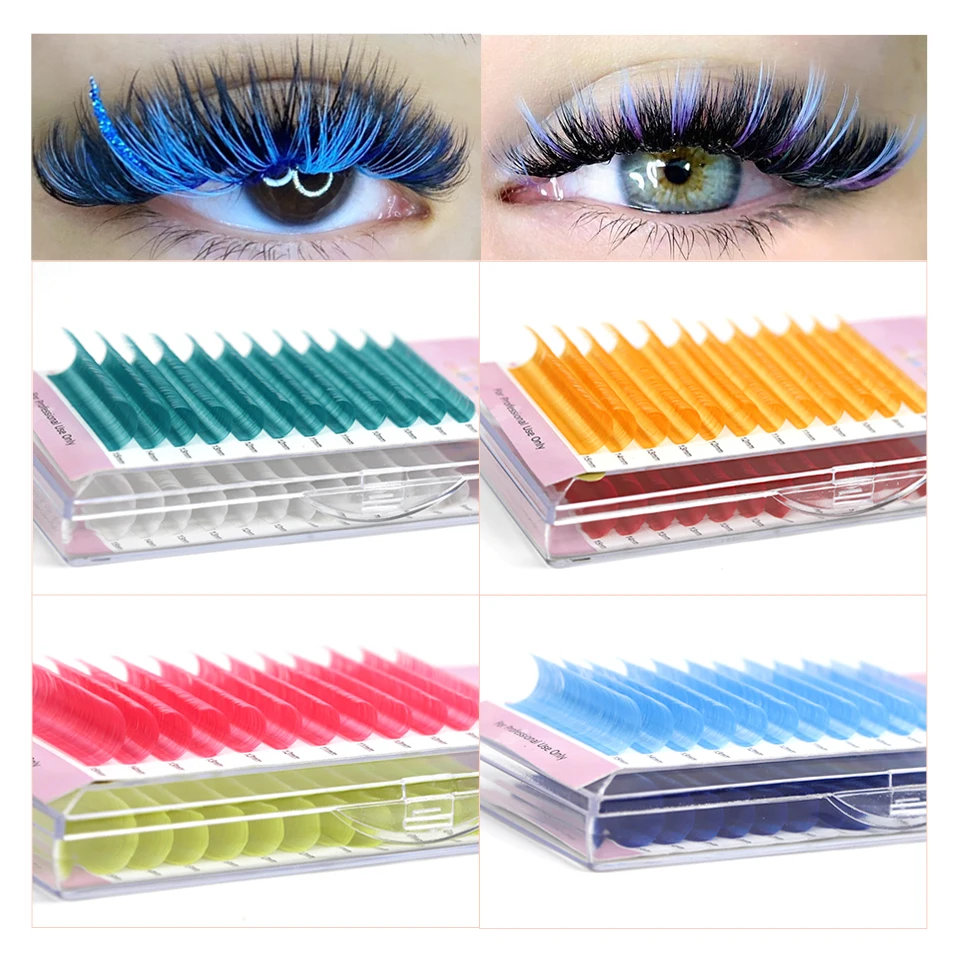 Color Volume Eyelash Extension Purple Blue Brown Pink UV Neon Lash Faux Mink Individual Classic Lash Rainbow Colord Makeup Cilio