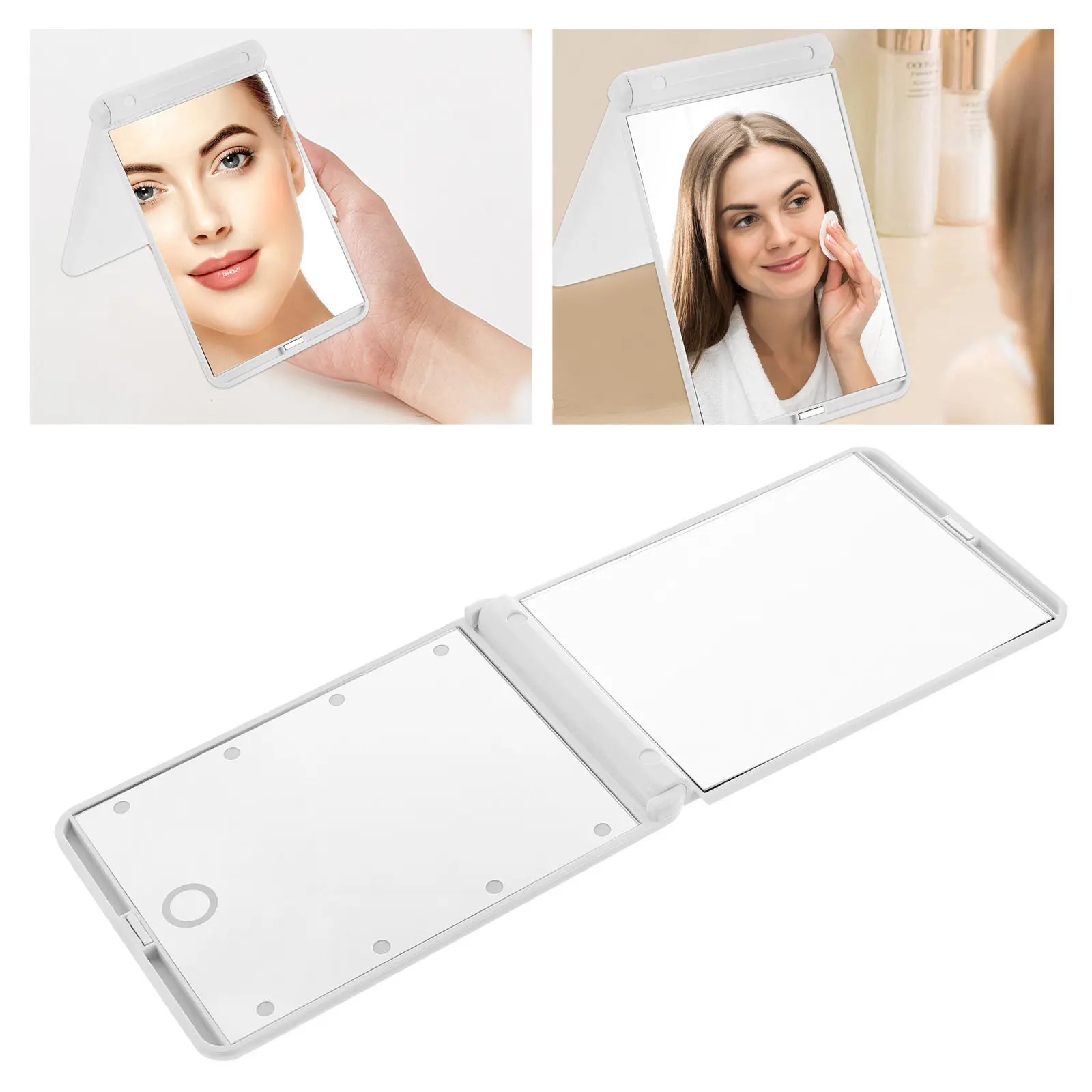 

Premium Foldable LED Light Makeup Mirror -Sided Handheld High Definition Clear Surface Chic Gloss Travel Pocket Mirror