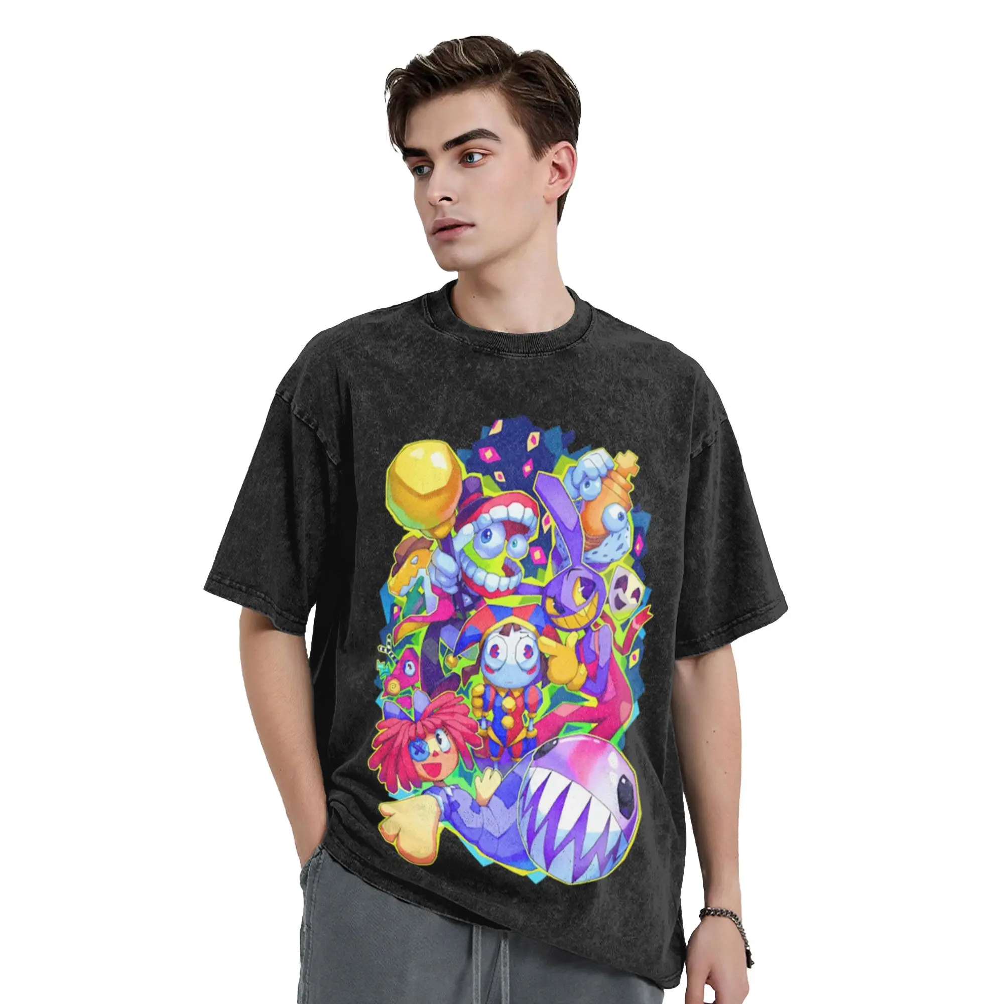 Cartoon Digitals Circus Washed T Shirts Streetwear Casual T-Shirts  Tee Shirt Men Women Short Sleeve Oversize Summer