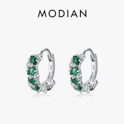 Modian 925 Sterling Silver Green And Clear Rhombus Zirconia Hoop Earrings For Women Party Simple Ear Buckles Fine Jewelry Gift