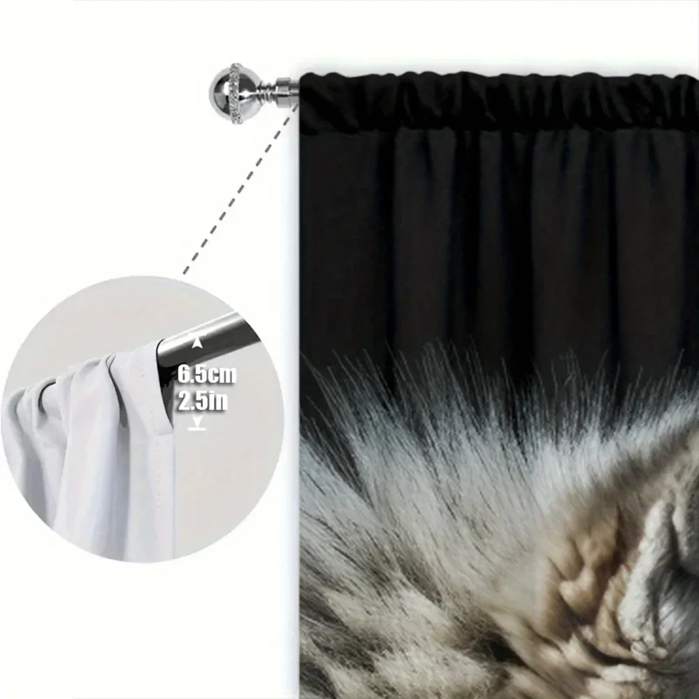 2pcs White Wolf Black Wolf Style Printed Curtain for Home Decor - Rod Pocket Window Treatment for Bedroom,Office and Kitchen