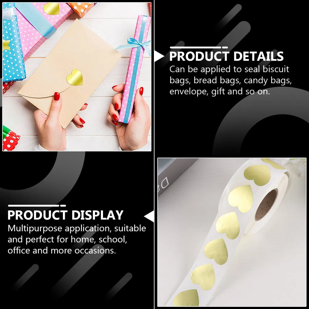 

2 Rolls Self-Adhesive Heart Shape Round Sealing Stickers Label for Gift Wrapping DIY Envelope Decorative Seals