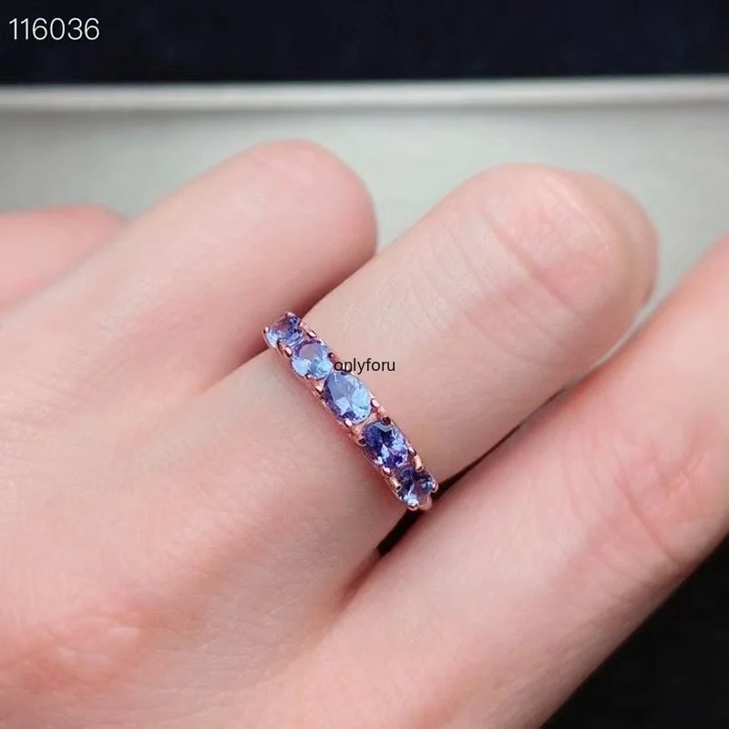 

Elegant Exquisite Four Natural Blue Tanzanite Ring S925 Silver Natural Gemstone Ring Women's Party Gift Fine Jewelry