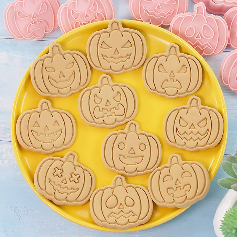 Halloween Pumpkin Face Cookie Cutters 10Pcs Plastic Biscuit Stamp Fondant Mold DIY Baking Pastry Tool - view 4