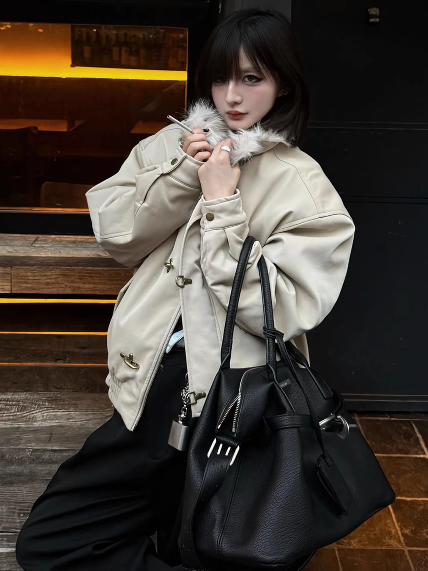 

American Sle Thiened Cotton Jaet Men's Winter Coat with Fur Collar Stand up Collar Warmth Insulated Long Sve Zipper