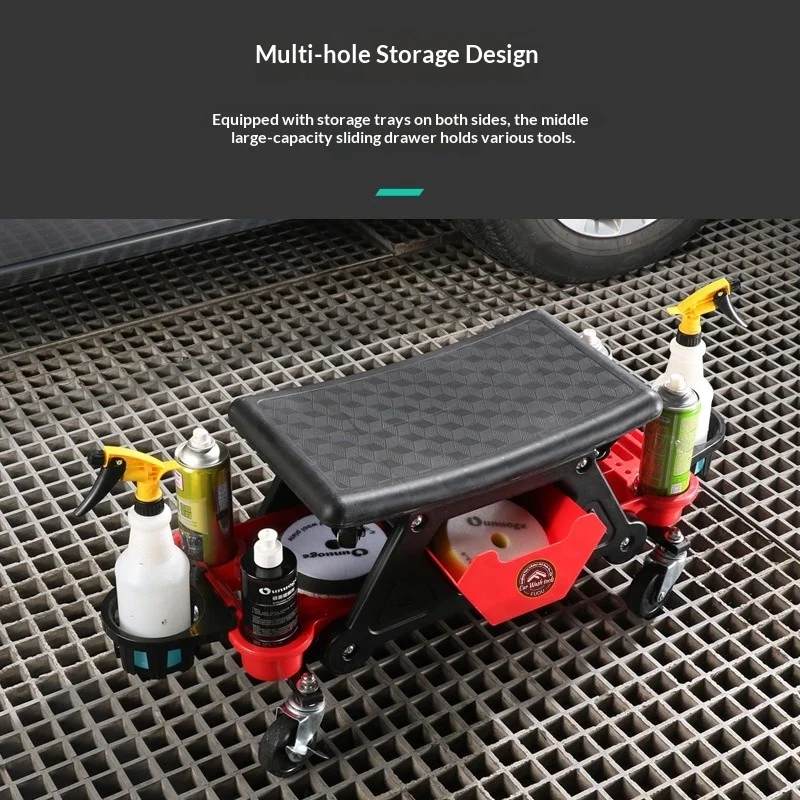 Asiento rodante de mecánico resistente para reparación de automóviles, con panel deslizante acolchado y desmontable, tabla de trabajo para taller y reparación de vehículos