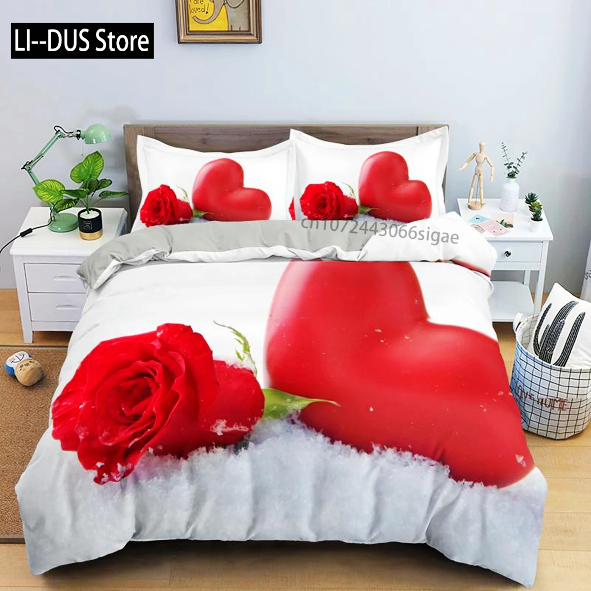 

Valentine's Day Duvet Cover King Size Microfiber Romantic Red Love Heart Bedding Set For Lover Happy Valentine's Day Quilt Cover