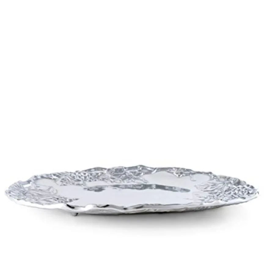 طبق عنب بيضاوي من الألومنيوم نمط العنب رمل مصبوب بجودة حرفية من الألومنيوم مصقول يدويًا خالي من التشويه 18.5 × 14.5 بوصة