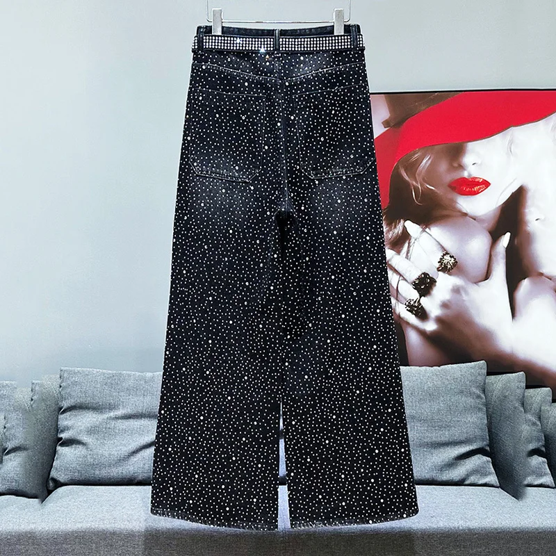 PFHQ Starry Men's Ribbon Jeans Niche Loose Wide Leg Pants 2024 With Belt Streetwear Korea Fashion Male Trousers 21Z7710