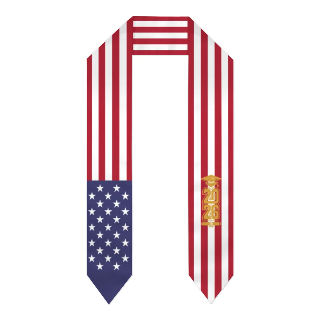 Class of 2026 United States Flag Scarf Graduation Sash Stole International Study Abroad Adult Unisex Party Accessory Top Print