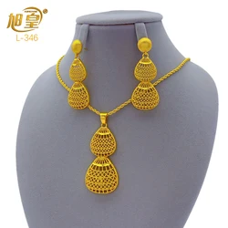 African 24K Gold Plated Necklace Earrings Jewelry Set For Women Droplet Dubai Indian Nigeria Bridal Wedding Party Gift Jewellery