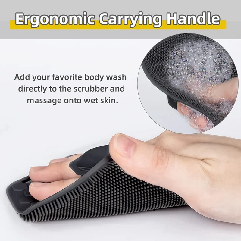 3 Pieces Silicone Exfoliating Body Scrubber Shower And Bath Accessories With Storage Hooks Easy To Clean (Black)