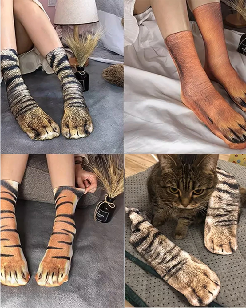 Divertenti calzini con zampa di animale divertenti calzini con punta di gatto tigre per uomini e donne, calzini sportivi per feste all'aria aperta, calzini per animali cosplay