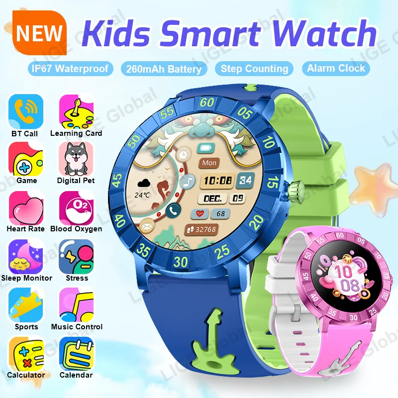 Reloj Inteligente LIGE para Niños, con Juegos de Rompecabezas, Podómetro, Monitor de Salud Deportiva, Pantalla Táctil Completa de 1.26 Pulgadas, Reloj de Pulsera para Niños, Regalo para Estudiantes