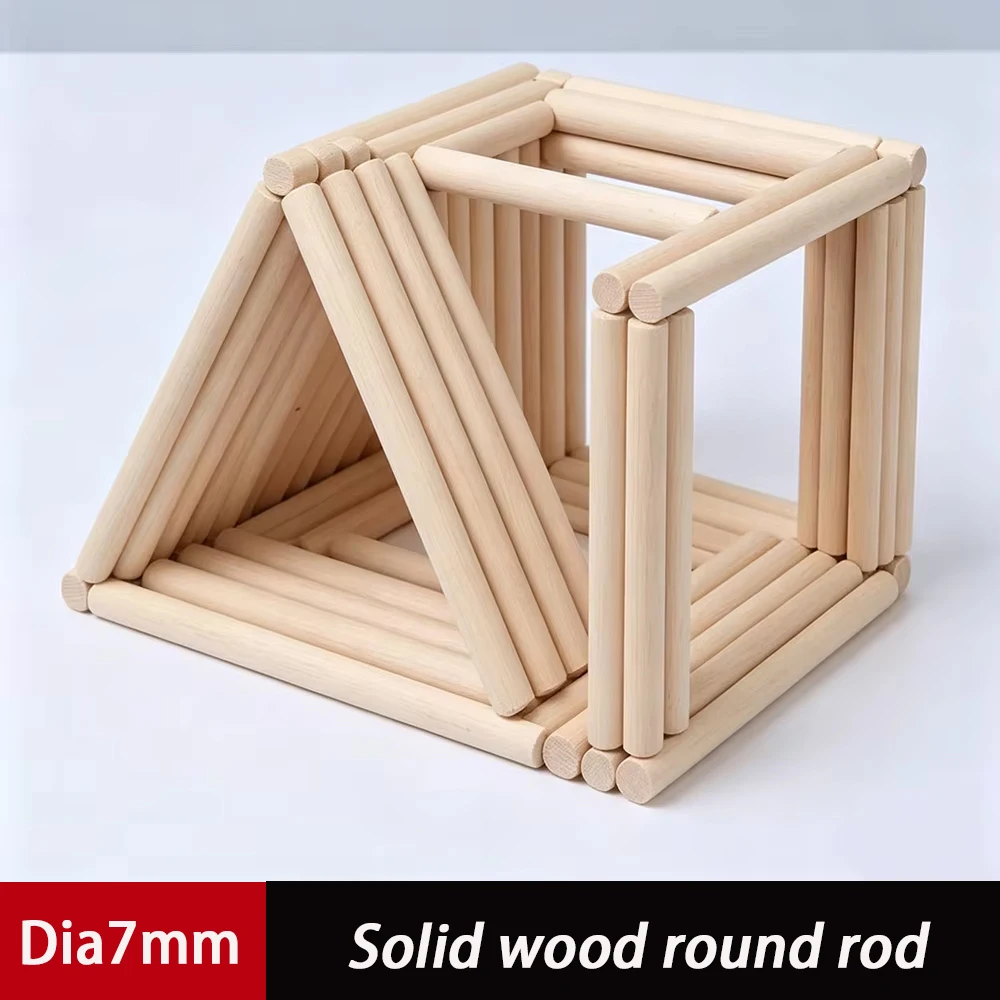 20-40Pcs  Dia7mm Solid Round Wood Length 50mm-400mm DIY Construction Material Building Model Fine Wooden Strips