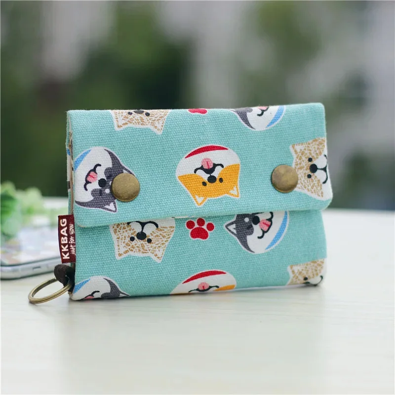Canvas Cartoon Totoro Cat Printed Dog Women Fold Short Wallet Organizer Cute Mini Money Key Bag Coin Pocket Purse for Children