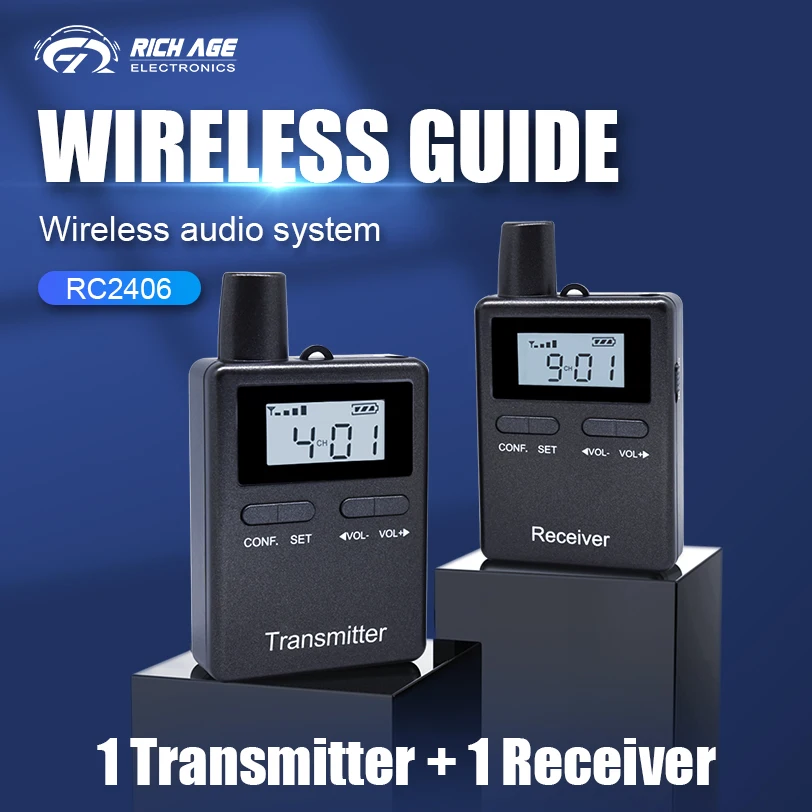 

RICH AGE RC2406 Iron Grey Audio Guide System 1 Transmitter Plus 1 Receiver With Microphone For Outdoor Travel Horseback