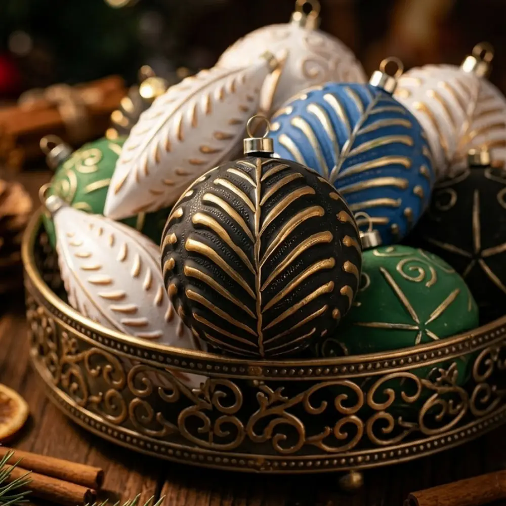 For Lanrun Christmas Baubles Set Texture Painted Pendants Xmas Tree Hanging Ornaments Holiday Party Home Decor