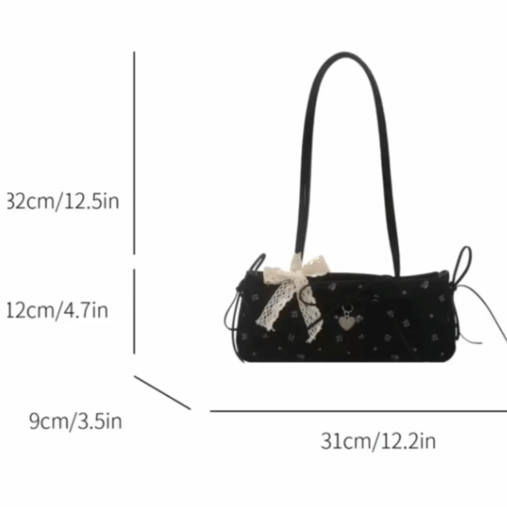 Heart-Shaped Charm Long Slim Shoulder Bag Lace Bow Decoration Floral Print Handbag Cute Adjustable Underarm Bag Daily view 6