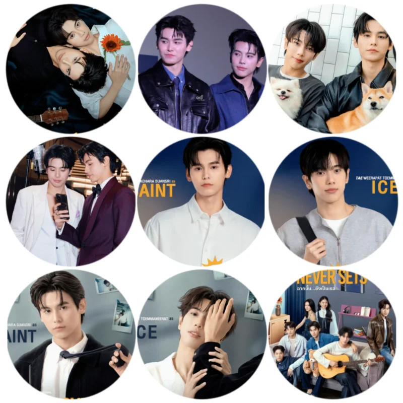9PC/SET Jatae Ja Phachara Tae Weerapat HD Poster Thai TV The Love Never Sets Drama Stills Badge Bang Brooch Bag Decor Pins