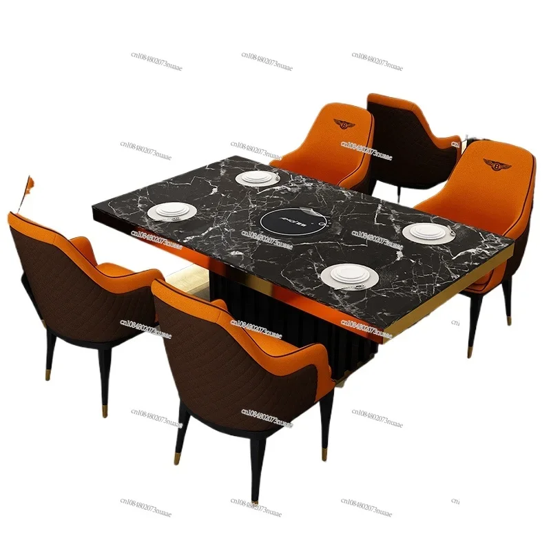 Marble Dining Table with Integrated Hot Pot Cooker, Modern and Commercial Use for Hotels and BBQ Restaurants