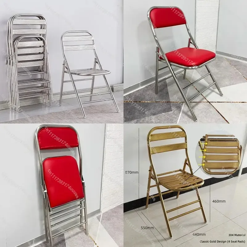 304 Stainless Steel Folding Dining Chair Heavy Duty Outdoor Industrial Backrest Seat Modern Cafe Style Furniture for Home