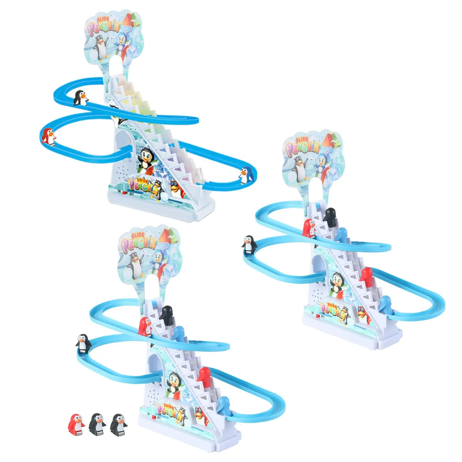 ของเล่นเพนกวินปีนบันไดพร้อมไฟ ชุดเล่นสไลเดอร์เพนกวินน้อย ชุดเกมรางแข่ง ของเล่นเพนกวินขนาดเล็ก บันไดสำหรับเด็ก