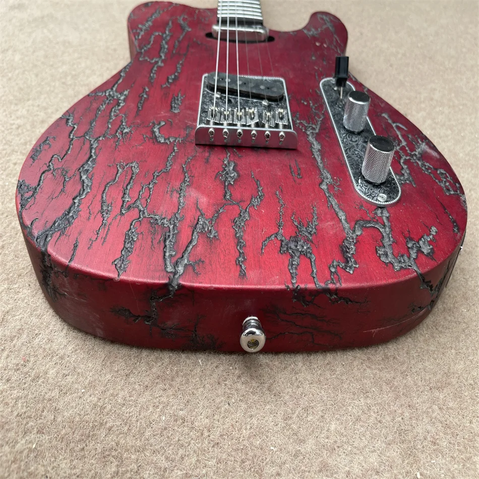 

Free shipping, high quality antique made old electric guitar, red color, silver carved hardware