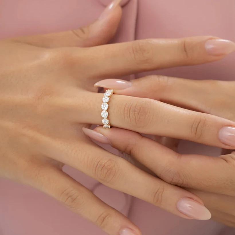 IOGOU Exquisite Moissanite Flower Ring for Women 925 Silver Rings Half Eternity Band Finger Jewelry 2025 Trendy Valentines Gift - view 6