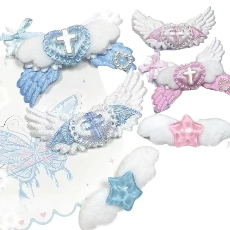 2/3Pcs Y2K Harajuku Hairpins Gothic Heart Angel Wing Hair Clips Women Jewelry Punk Fashion Barrettes DIY Lolita Hair Accessories