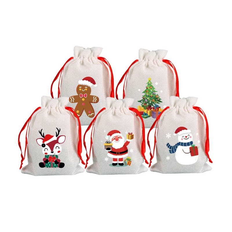 4Pcs/Lot White Jute Bags 10x14cm 13x18cm Linen Storage Bags Christmas Drawstring Gift Bag Jewelry Candy Boutique Packaging Bags