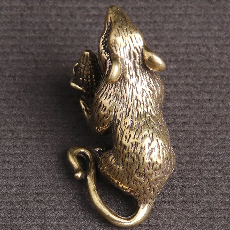 Brass Animal Mice Love Rice Figurines Car Key Chain Pendants Jewelry DIY Keyring Hanging Accessories Cute Rat Keychain Gifts