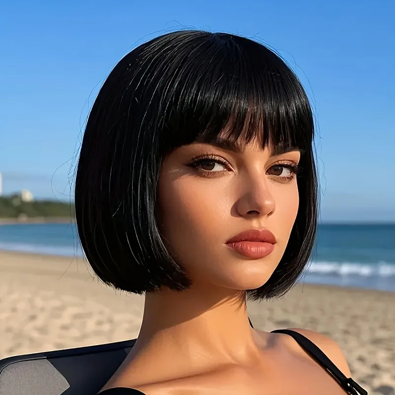 12 Inch Synthetic [Fashion Bob Wig] Elegant Women's Shoulder-Length Bob Wig - Fashionable Temperament Short Hair image 4