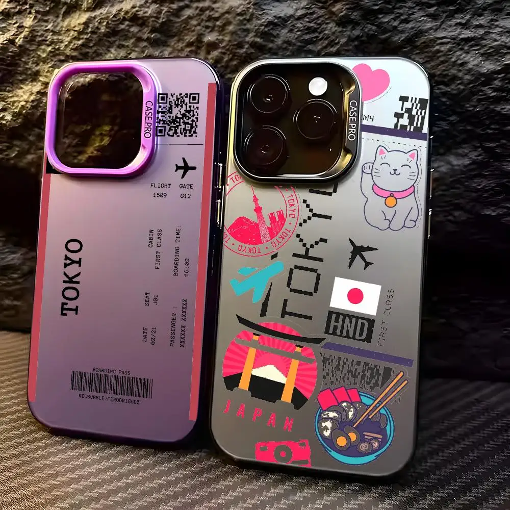 Plane Travel Ticket Japan Phone Case For iPhone 17 16 15 14 13 12 11 Pro Max Designer Matte Laser Aurora Funda Phone Case
