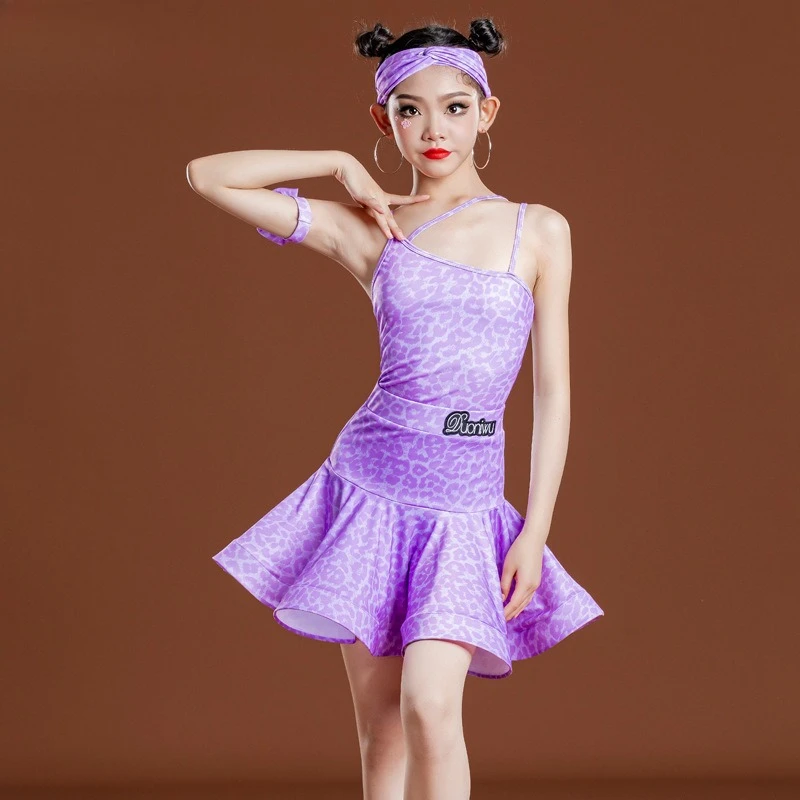 

Customized Latin Dance Suit Practice Dress Girls Professional Competition Performance Dress Fragrant Taro Purple Print Top Skirt
