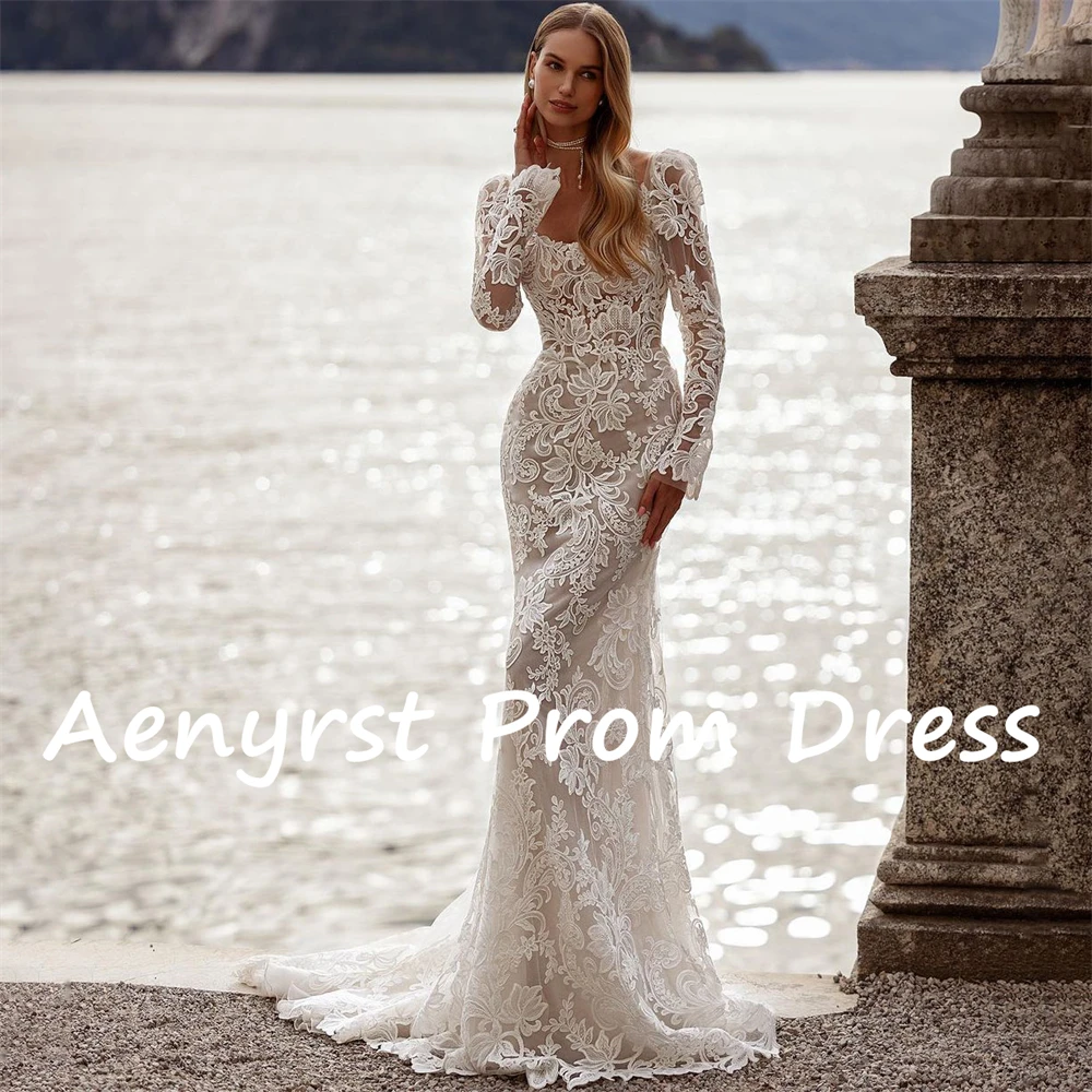 Aenyrst-Robes de mariée élégantes à manches longues avec appliques, sirène en dentelle, dos nu, longueur au sol, demoiselle d'honneur, quel que soit le luxe