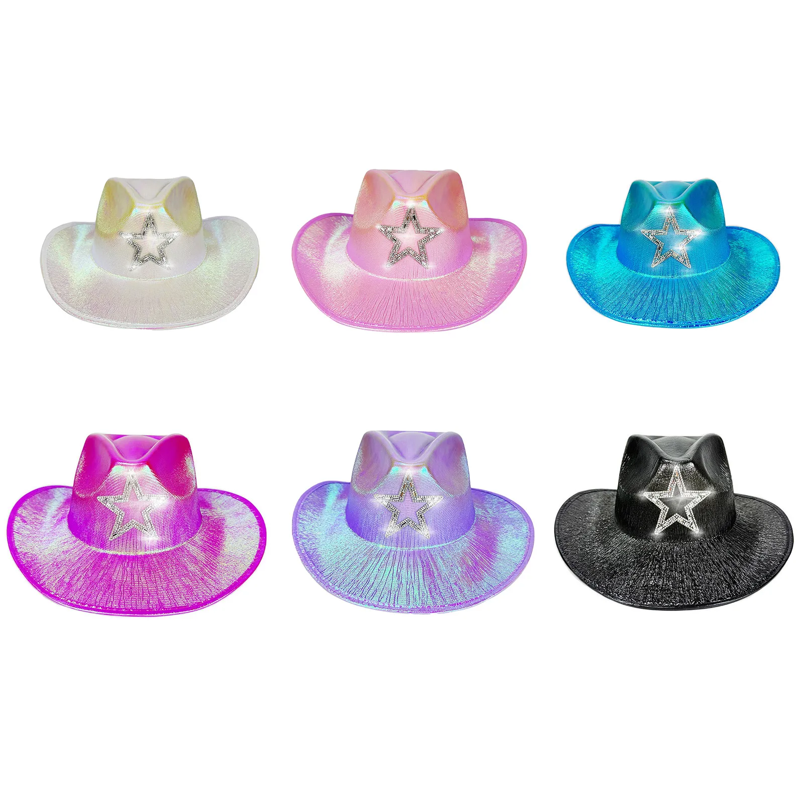 

Adult Metallic Shiny Cowboy Hat Rhinestones Stars Pattern Wide Brim Plain Western Cowgirl Hat Bohos Country Cosplay Hat Costume
