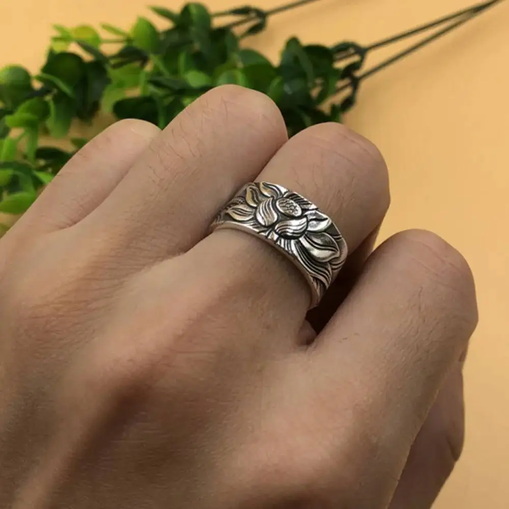 ماجيك الدينية الرجال النص متعة لوتس بوذا ويكا خاتم مقاوم خواتم حجم للنساء باراميتا القلب سوترا في المجوهرات البوذية #6