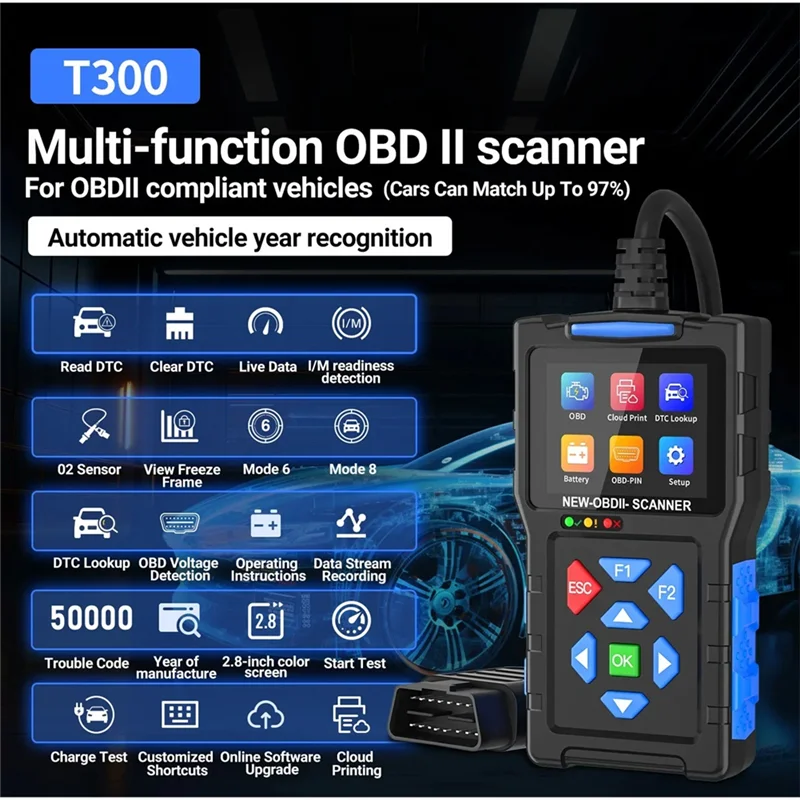 T21C T300 OBD2 Diagnostic Tool Superior Check Engine Code Reader With Reset Function 6 Mode 8 Readiness For All Vehicles Car