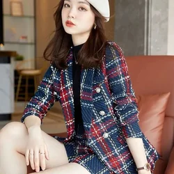 High-end Socialite Xiaoxiangfeng Professional Suit Female 2023 Autumn Winter Wool Plaid Small Suit Jacket Shorts Two-piece Set X