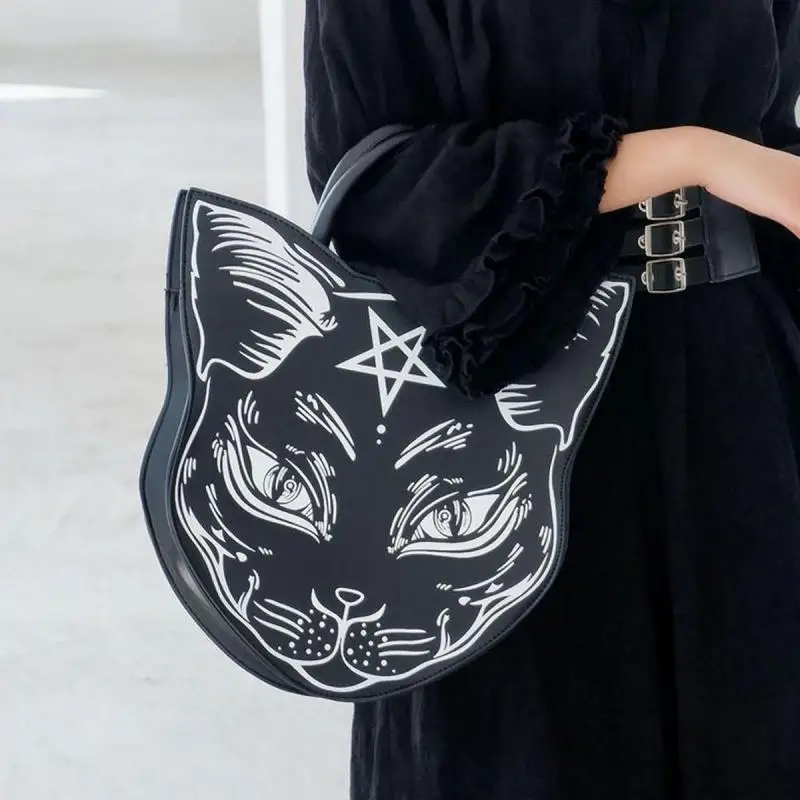 Black Cat Print Small Hand Bags For Women 2024 Fashion Trend Designer Female Tote Soft Leathergirls Handbags And Purses