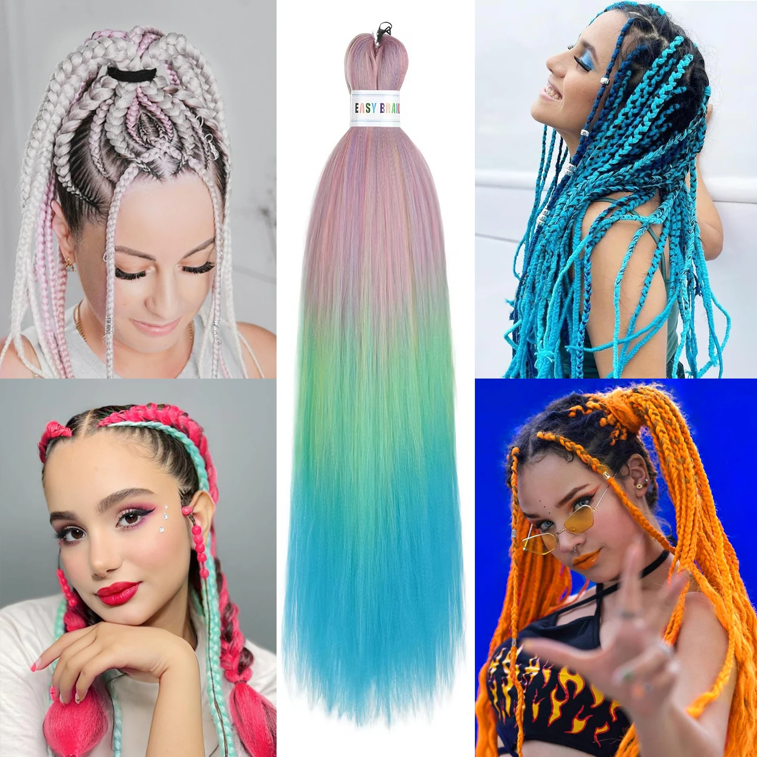 Pre Stretched Braiding Hair 26 Inch Kanekalon Synthetic Ombre Yaki Jumbo Braids Easy Braid Hair Extensions for Women Cosplay Pin
