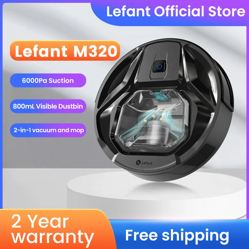 Lefant M320 Robot Vacuum Cleaner with Mopping, Powerful Suction, Visible Dustbin, Quiet, Self-Charging, Works with Alexa