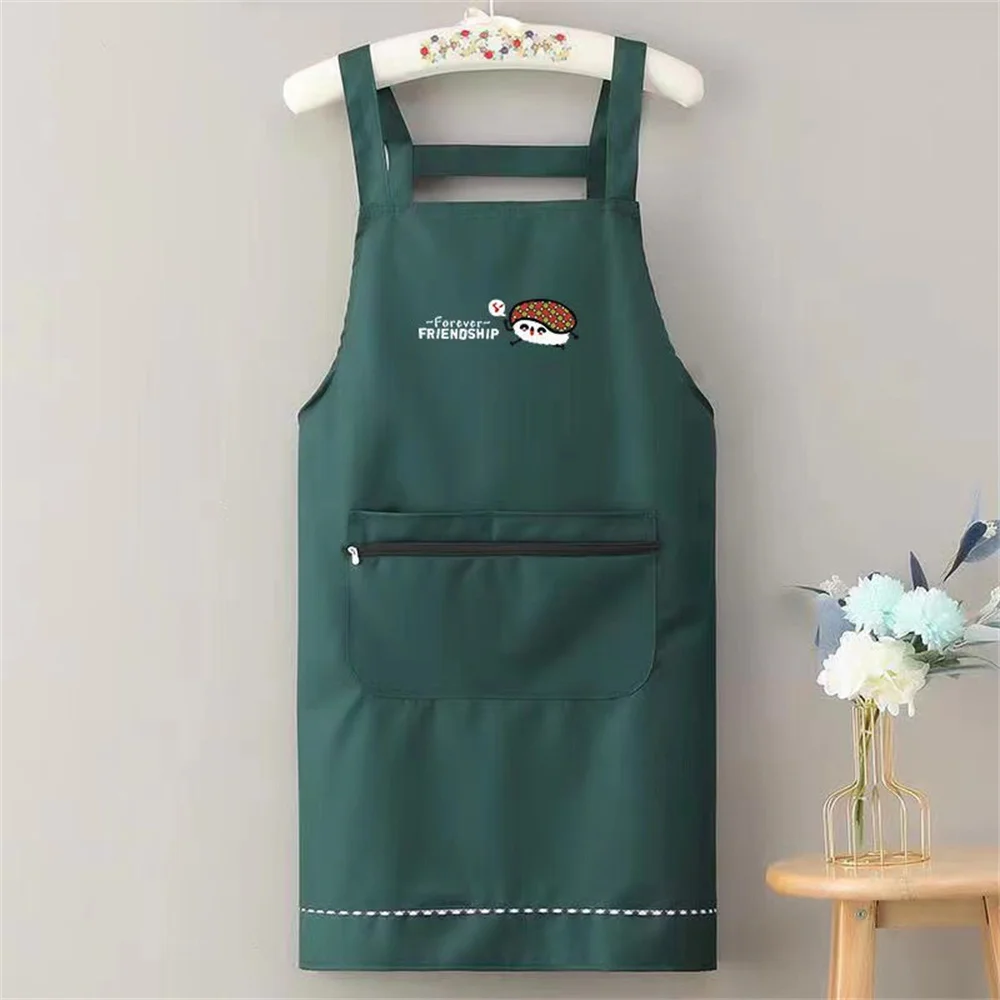 1Pcs Simple Waterproof Apron Wear Resistant Anti-Fouling Anti-Oil Zipper Large Pocket Apron Home Kitchen Apron