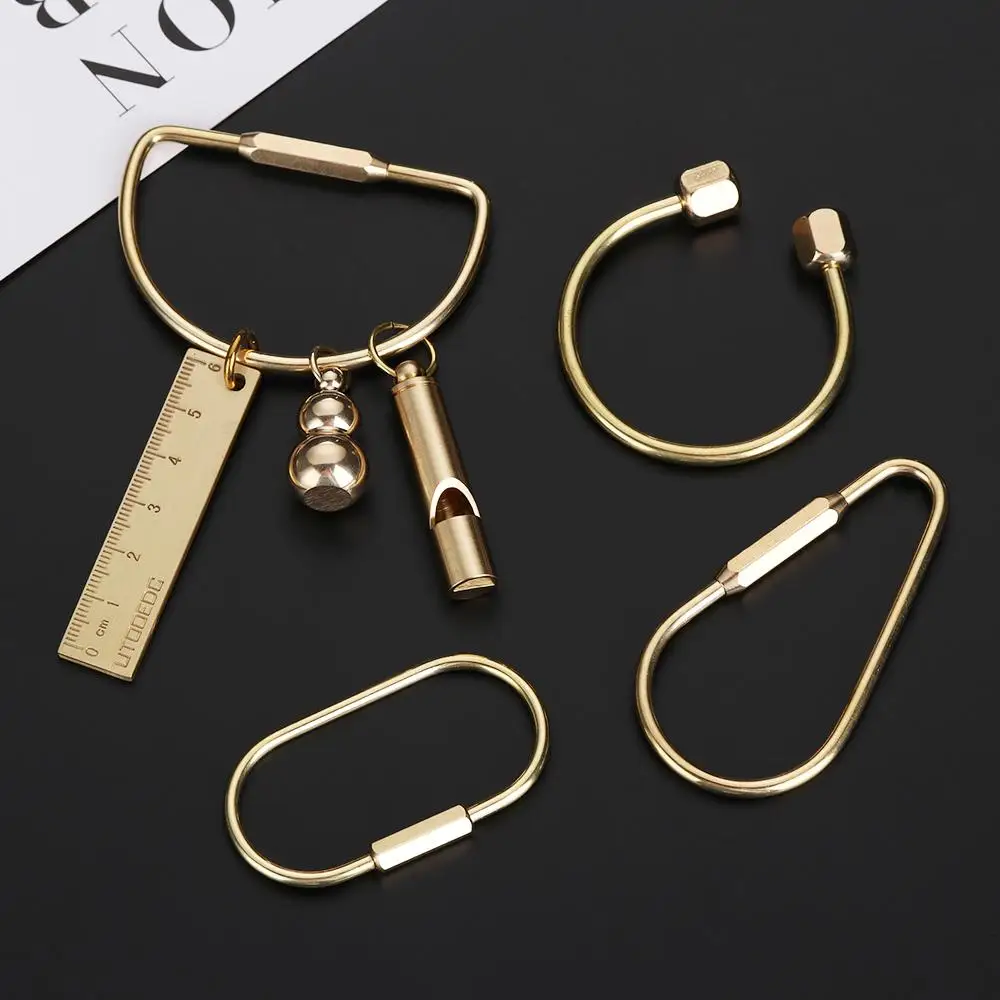 Portable Whistle Ruler Buckles Pendant Key Ring Brass Keychain Jewelry Accessories
