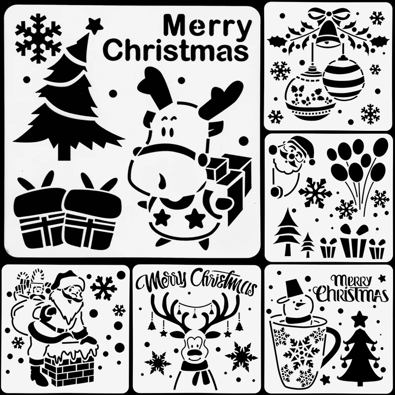 Christmas Stencils Cute Snowman Santa Claus Pattern Graffiti Drawing Tool Spray Painting Template DIY Window Scrapbooking Decors