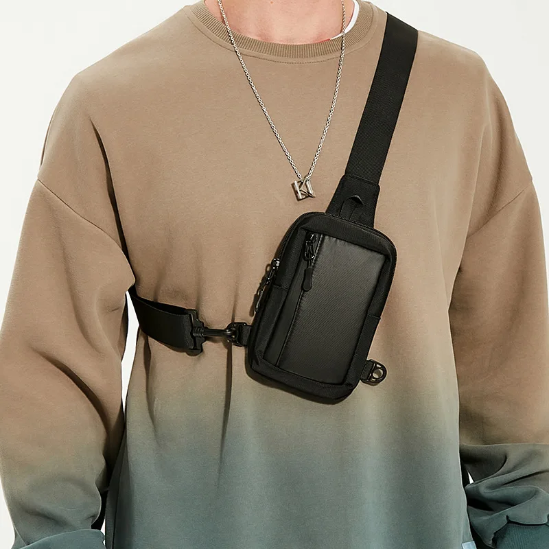 Small Men Chest Bag Fashion Male Shoulder Crossbody Bags Sling Side Bag for Man Husband Nylon Sports Body Rig Black Mini Travel