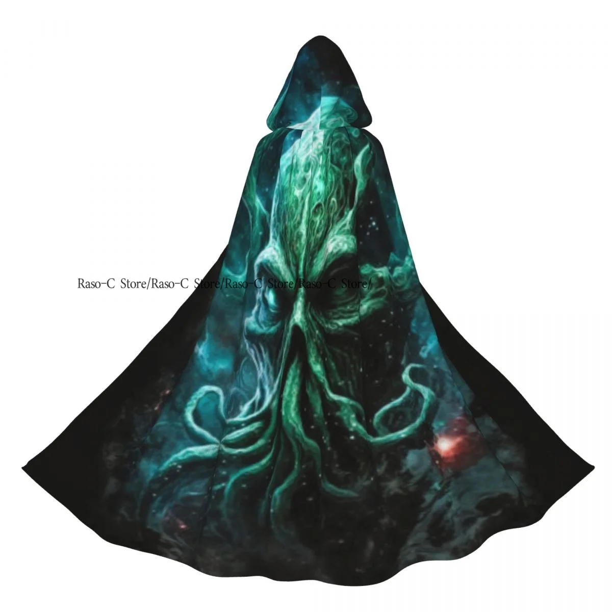 유니섹스 성인 문어 일러스트레이션 후드가 달린 망토 긴 마녀 의상 코스프레