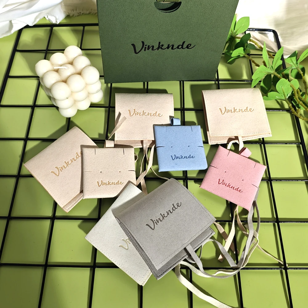 

DIY Cream Jewelry Packaging Gift Bag Envelope Suede Microfiber Jewelry Pouches Jewelry Earrings Card Pouch Set with Logo Custom