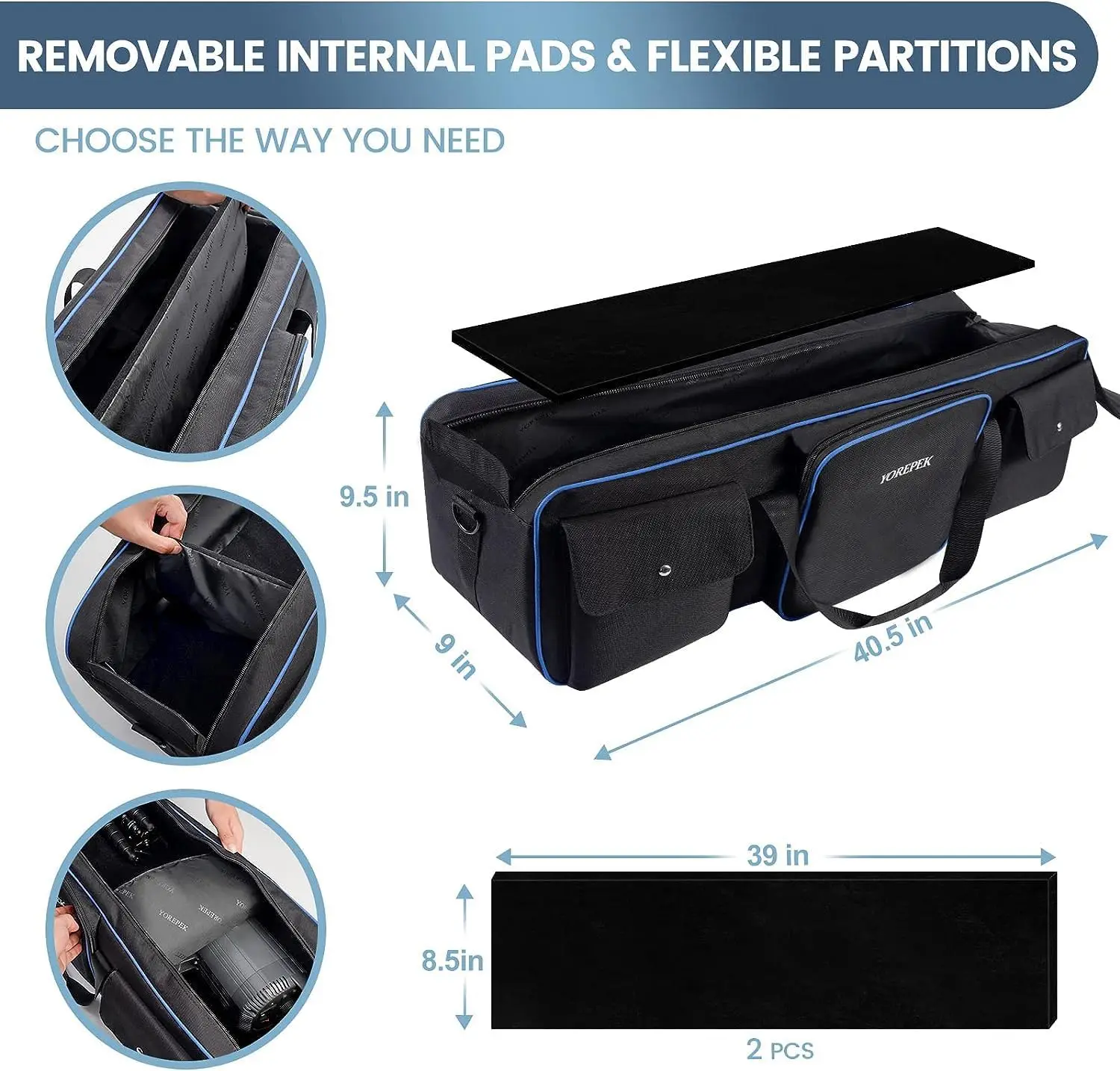 حقيبة حمل ثلاثية القوائم مقاس 40.5 بوصة مع وسادات، وحقيبة مقاومة للماء لحوامل الكاميرا، والمظلات والإكسسوارات